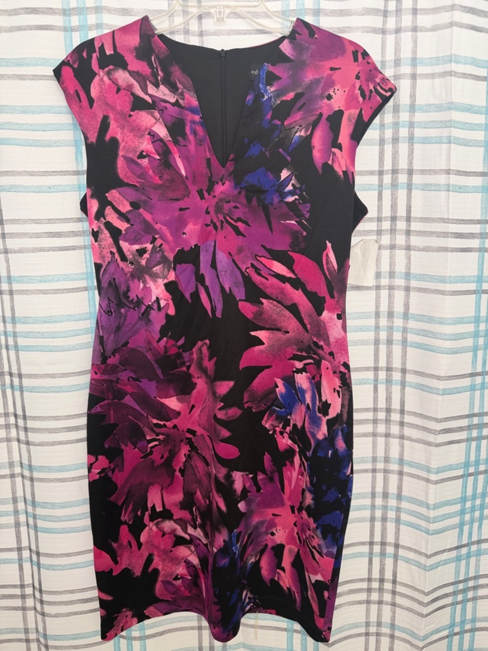 connected apparel Black Sheath Dress with Magenta & Purple Floral Print